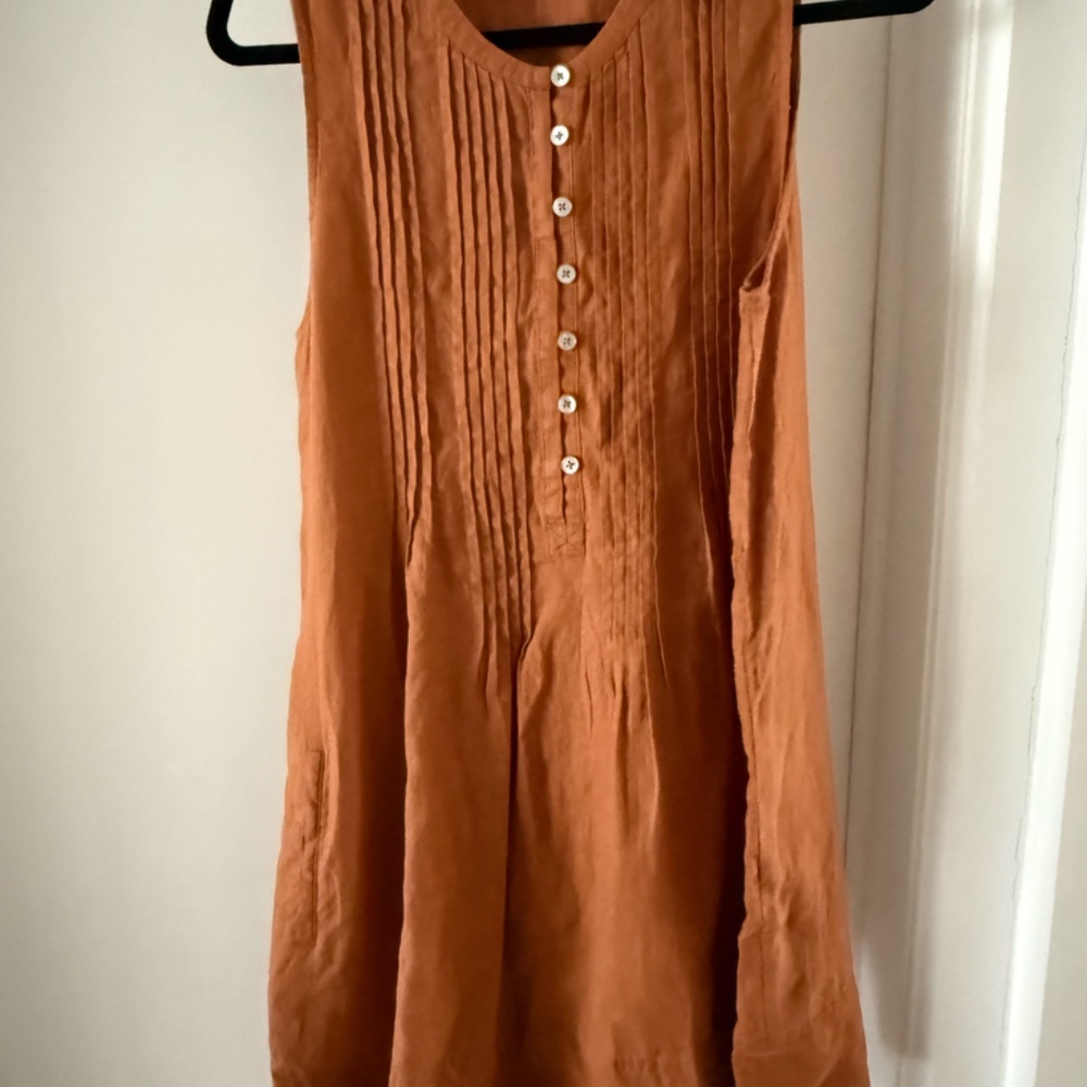 Burnt Orange Quince 100% European Linen Sleeveless Swing Dress